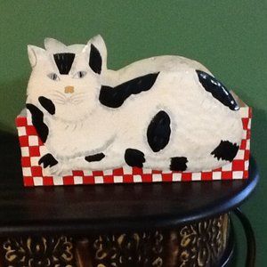 Vintage cat tin planter or book holder